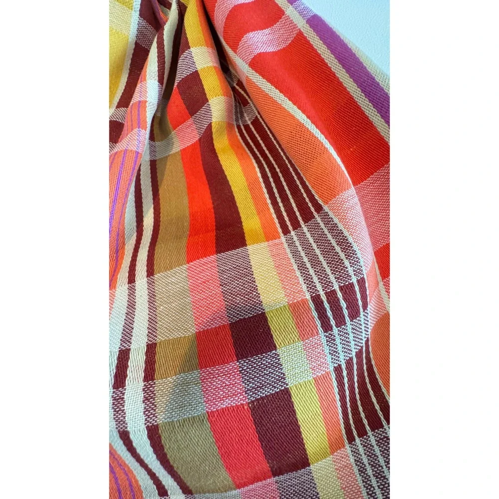 Vintage Plaid Knot Handle Hobo Bag Multi-Color Fabric Tote with Purple Lining